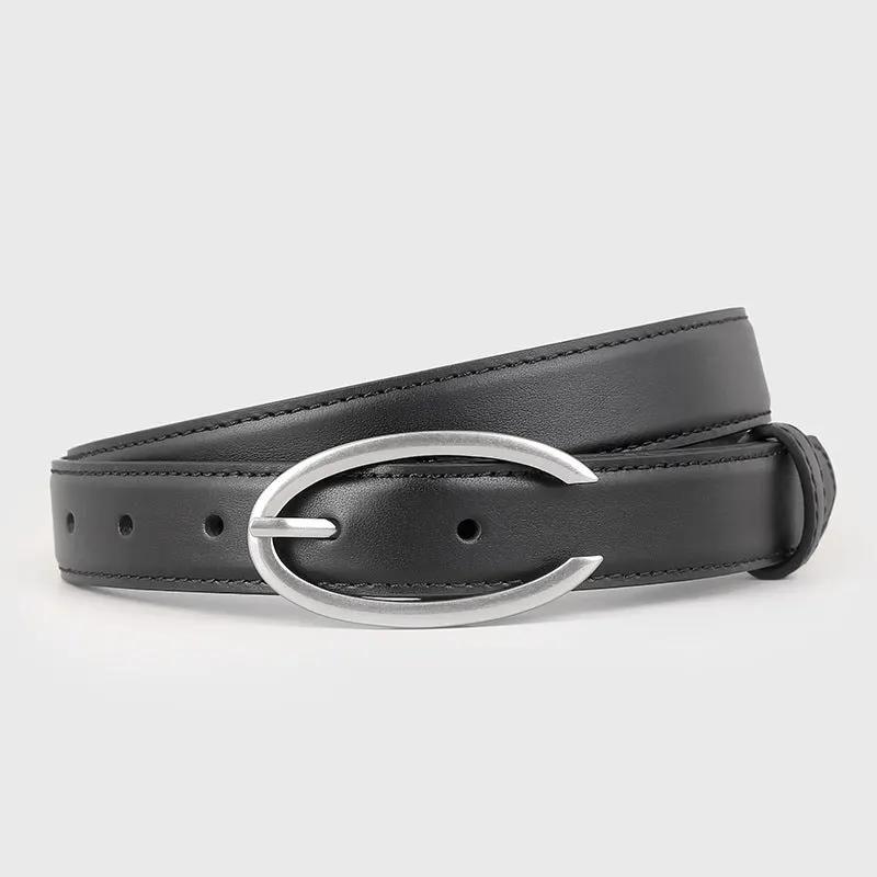 Oval Buckle Leather Belt by Trendsi