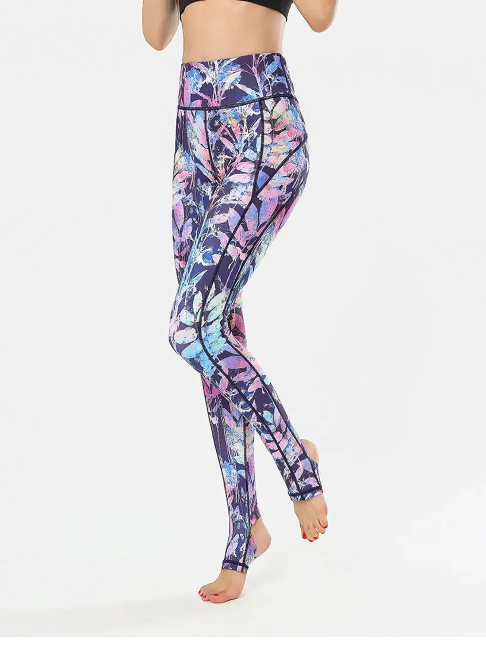 Printed Wide Waistband Active Leggings with Stirrups by Partner Label