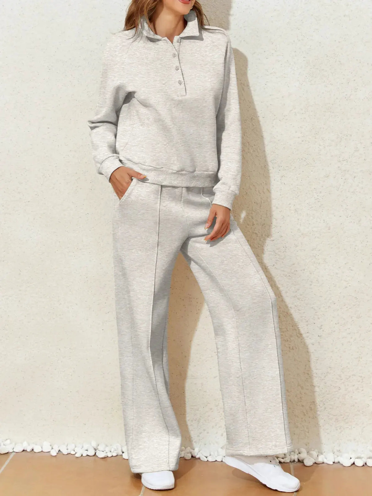 Collared Sweatshirt and High Waist Pants Active Set by Partner Label