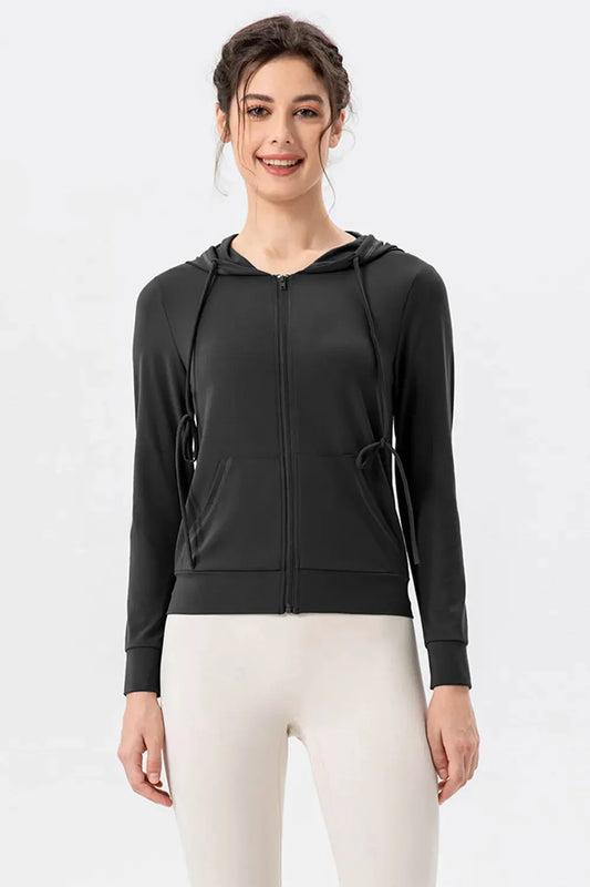 Drawstring Zip Up Hooded Active Outerwear by Partner Label