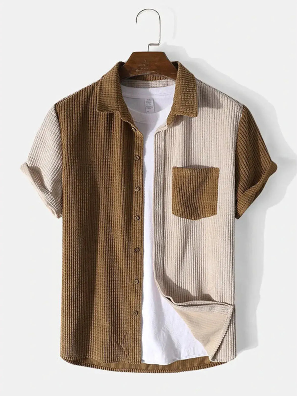 Men's Full Size Contrast Shots Sleeve Shirt and Shorts Set Plus Size by Trendsi