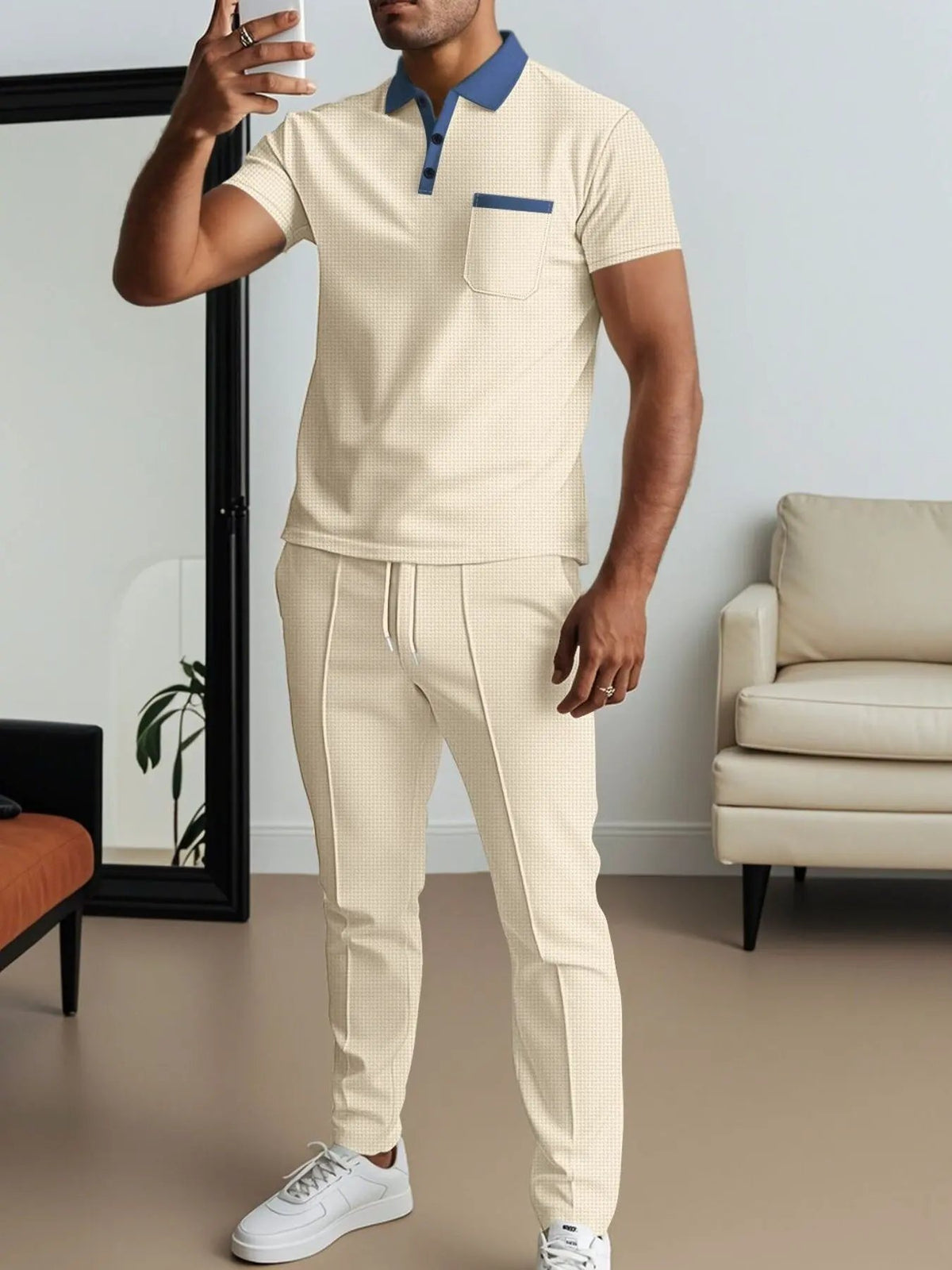 Men's Full Size Short Sleeve Polo and Pants Set Plus Size by Trendsi