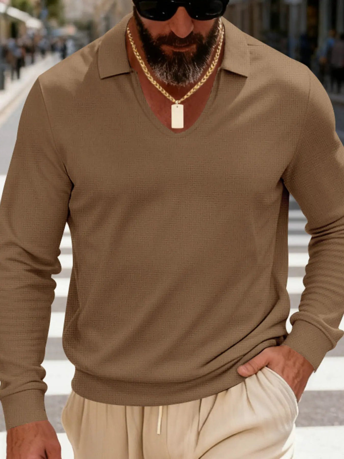 Men's Full Size Slim Fit Long Sleeve Polo Plus Size by Trendsi