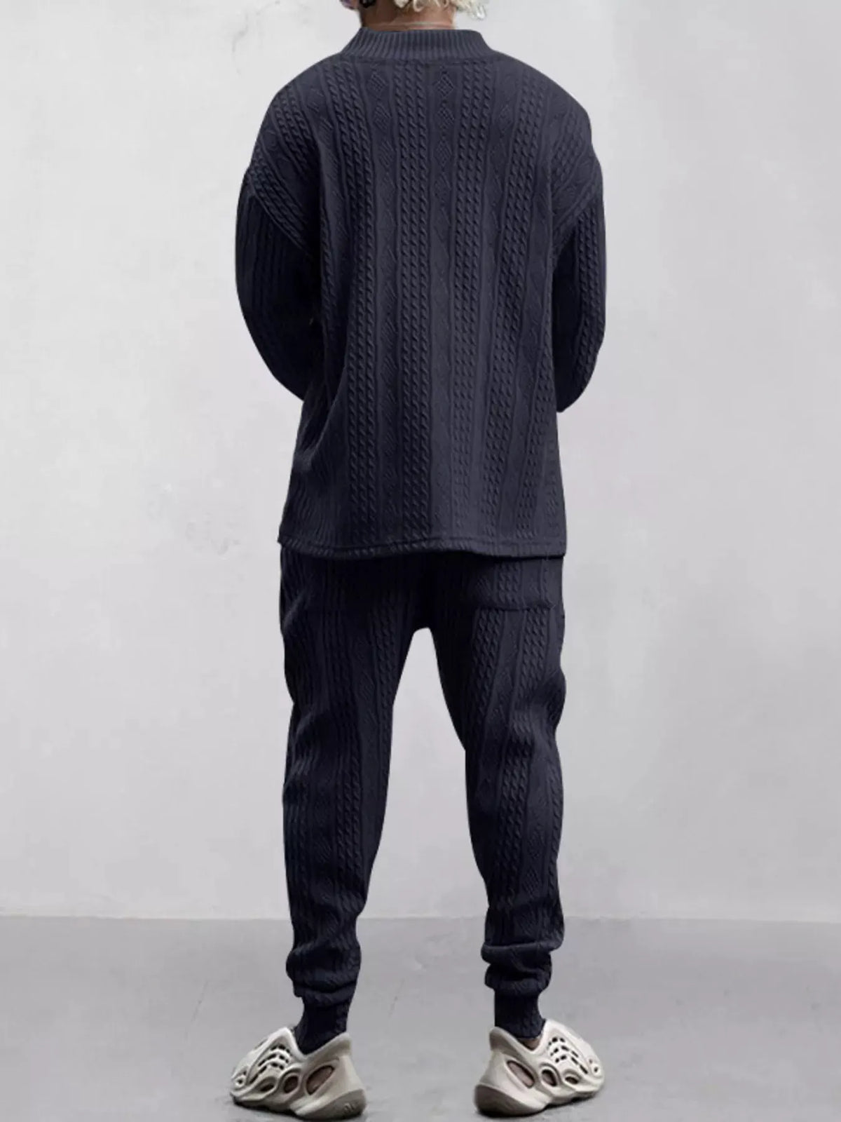 Men's Full Size Texture Knit Dropped Shoulder Top and Pants Set Plus Size by Trendsi