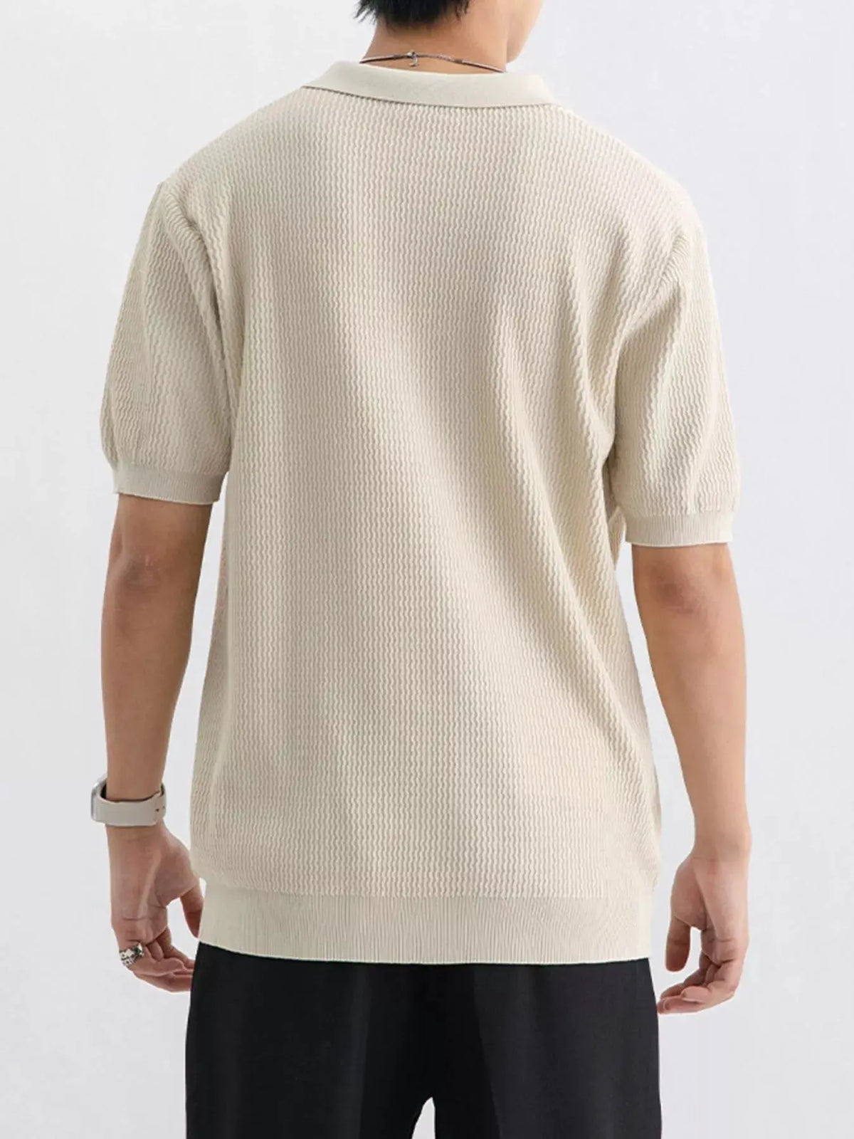 Men's Plus Size Textured Knit Short Sleeve Polo by Trendsi