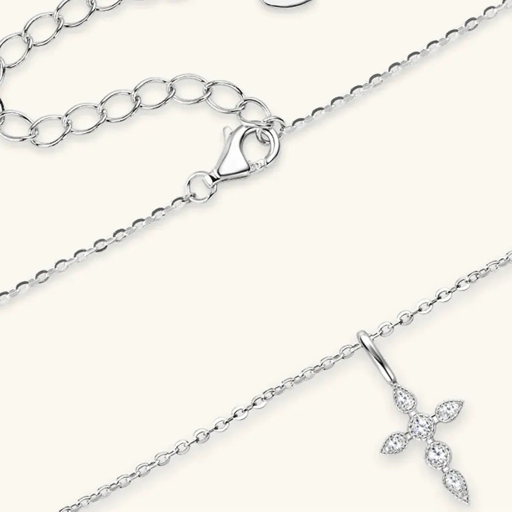 925 Sterling Silver Moissanite Cross Pendant Necklace by Partner Label