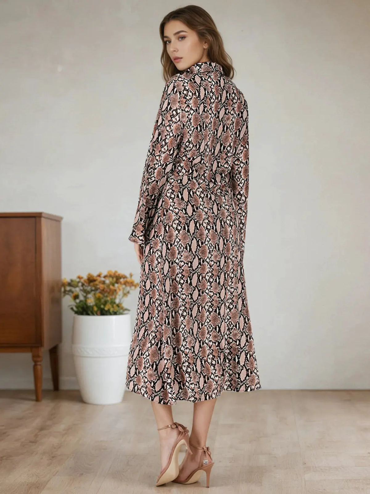 Snake Print Long Sleeve Shirt Dress by Partner Label