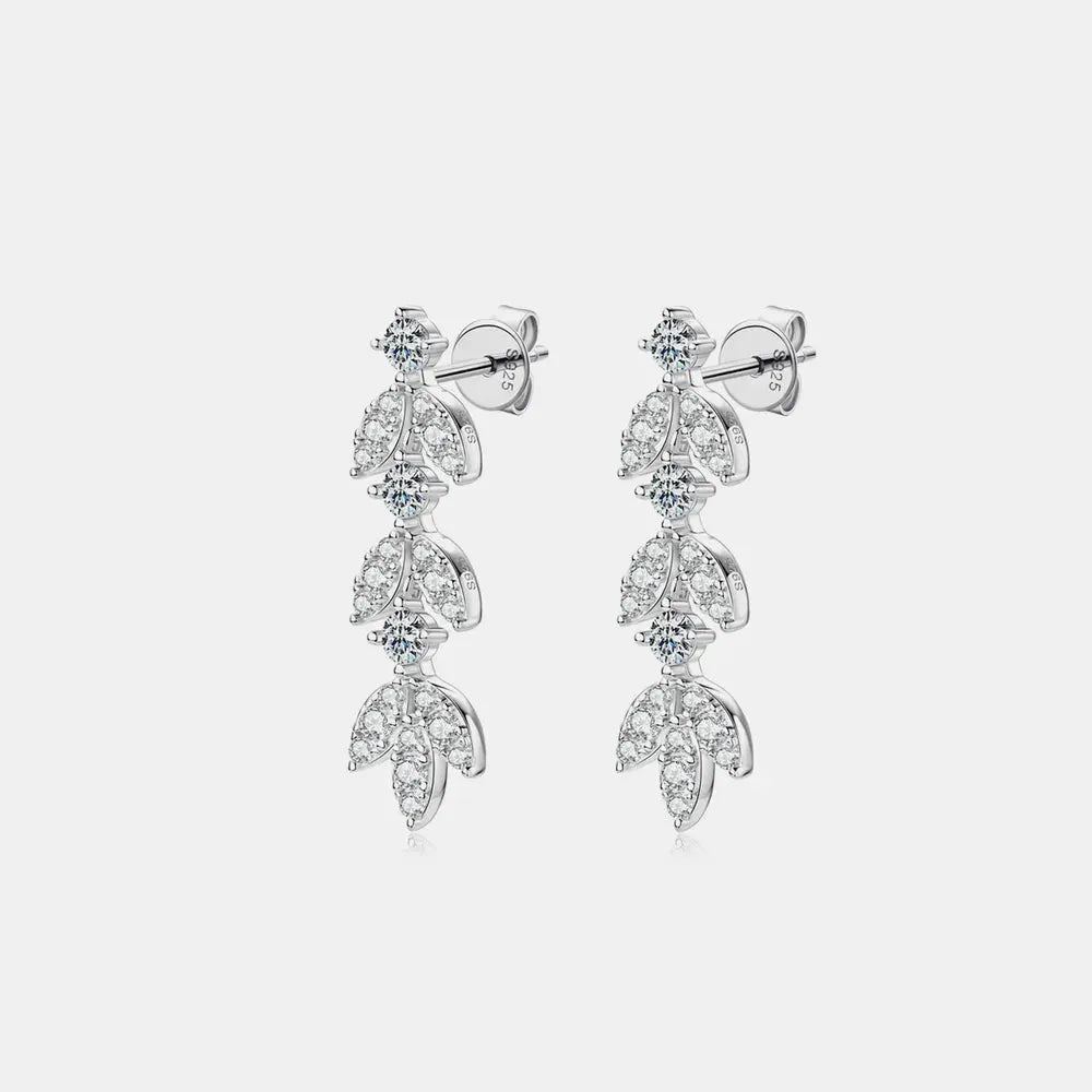 925 Sterling Silver Moissanite Leaf Earrings by Partner Label