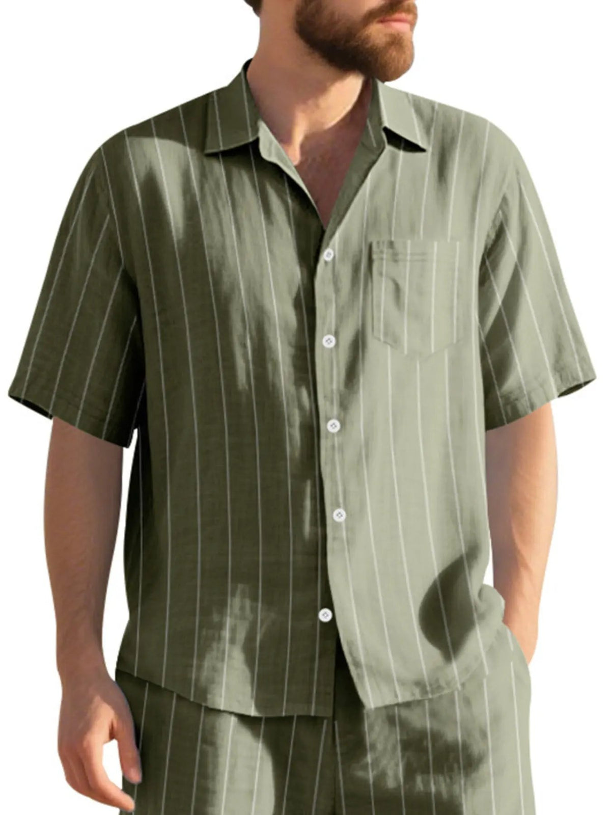 Men's Full Size Casual Striped Short Sleeve Shirt Plus Size by Trendsi