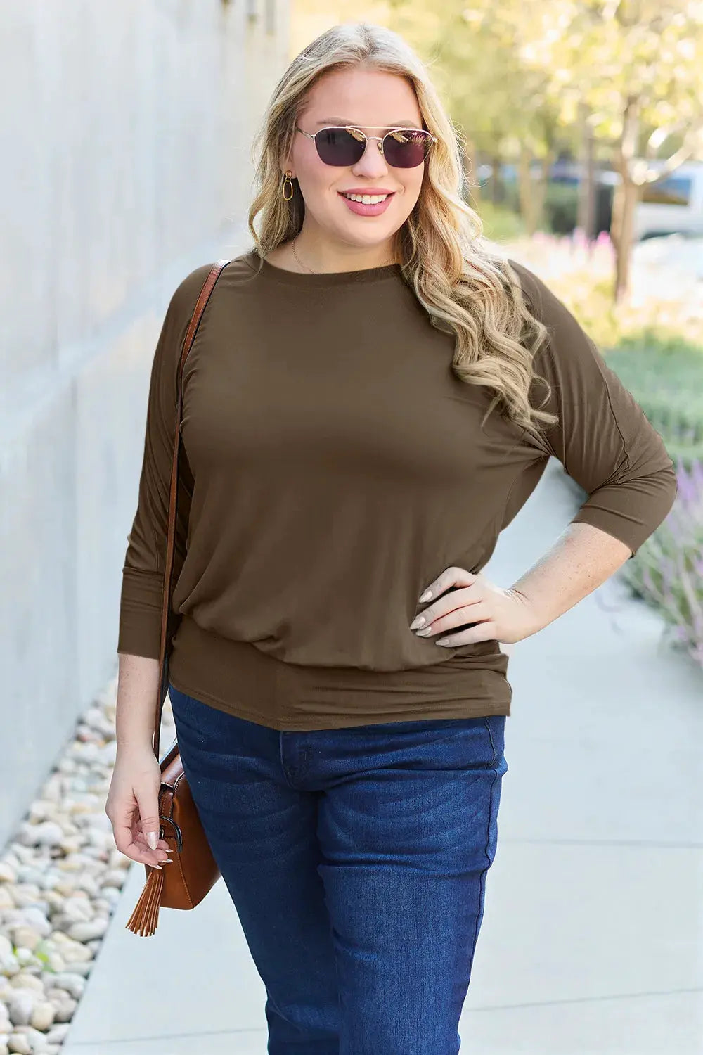 Basic Bae Full Size Round Neck Batwing Sleeve Top by Basic Bae
