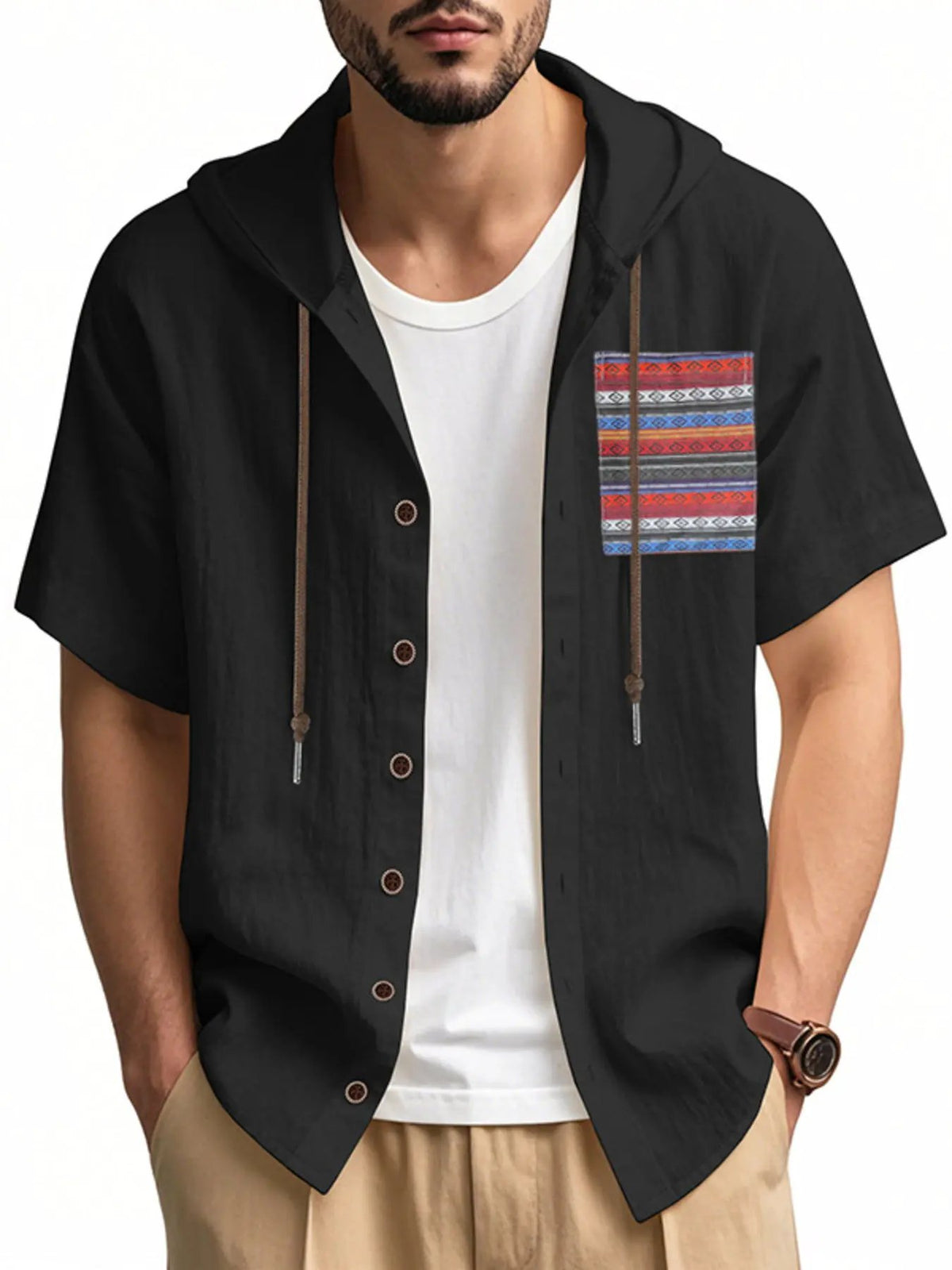 Men's Full Size Casual Hooded Short Sleeve Shirt Plus Size by Trendsi