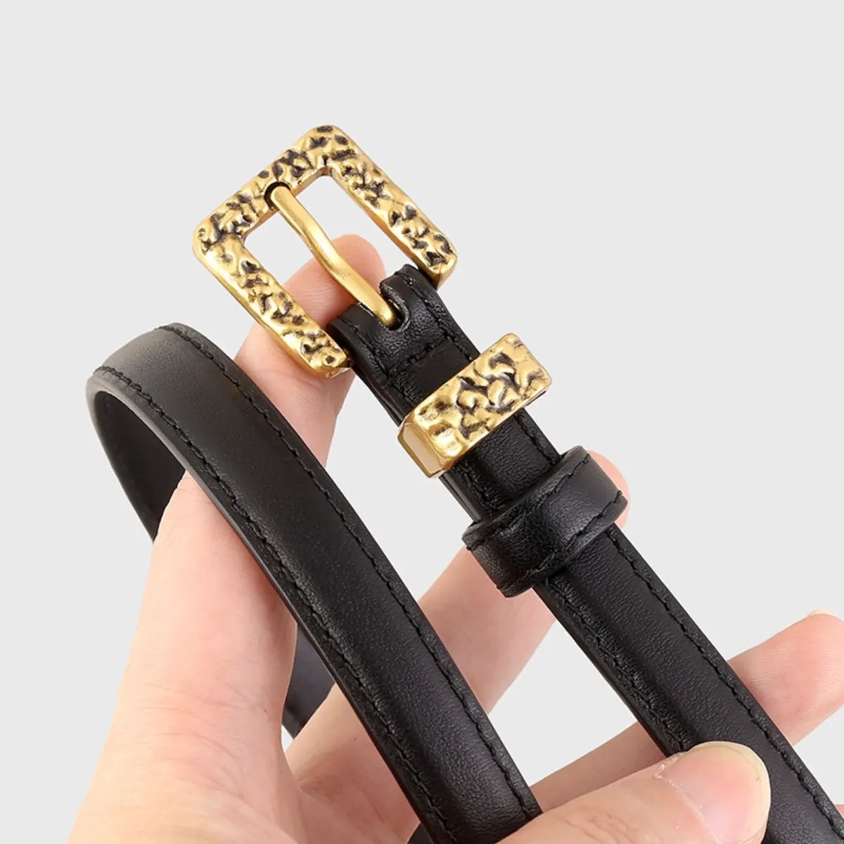 Skinny Leather Belt with Buckle by Trendsi