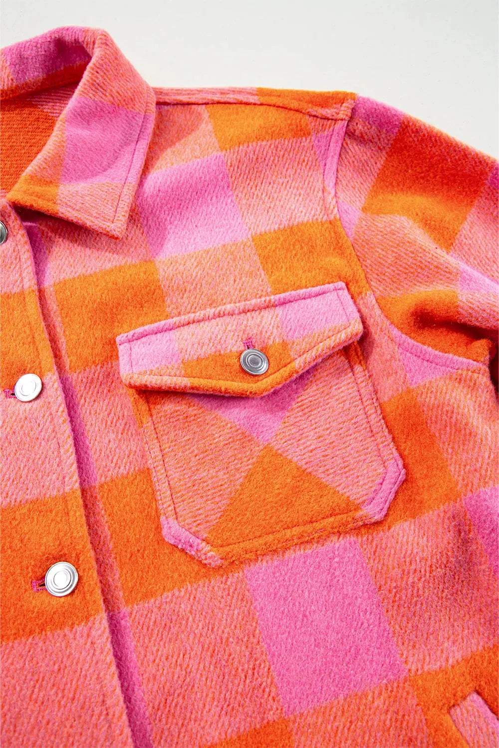 Plaid Collared Neck Button Up Jacket by Partner Label