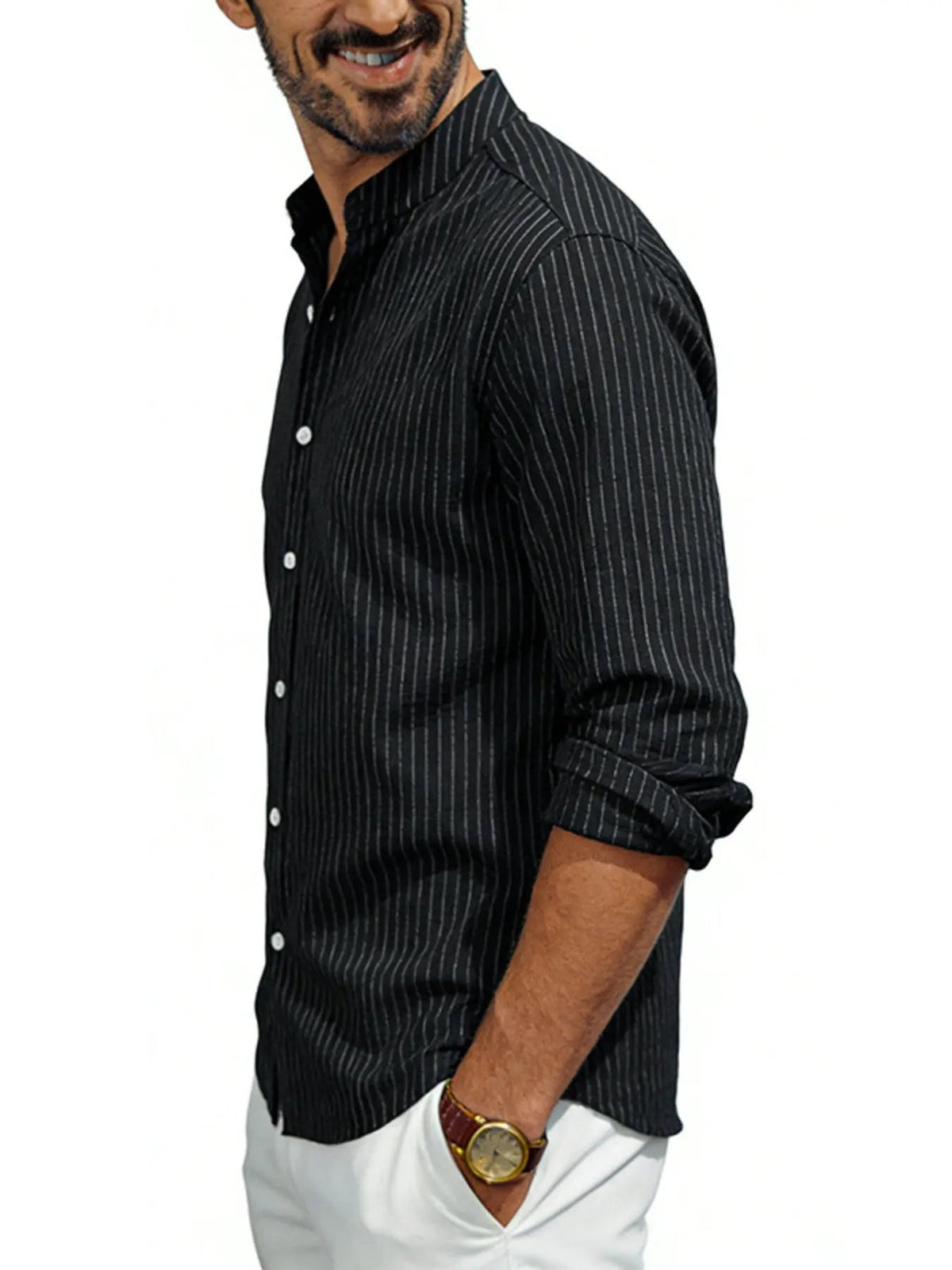 Men's Full Size Striped Long Sleeve Shirt Plus Size by Trendsi