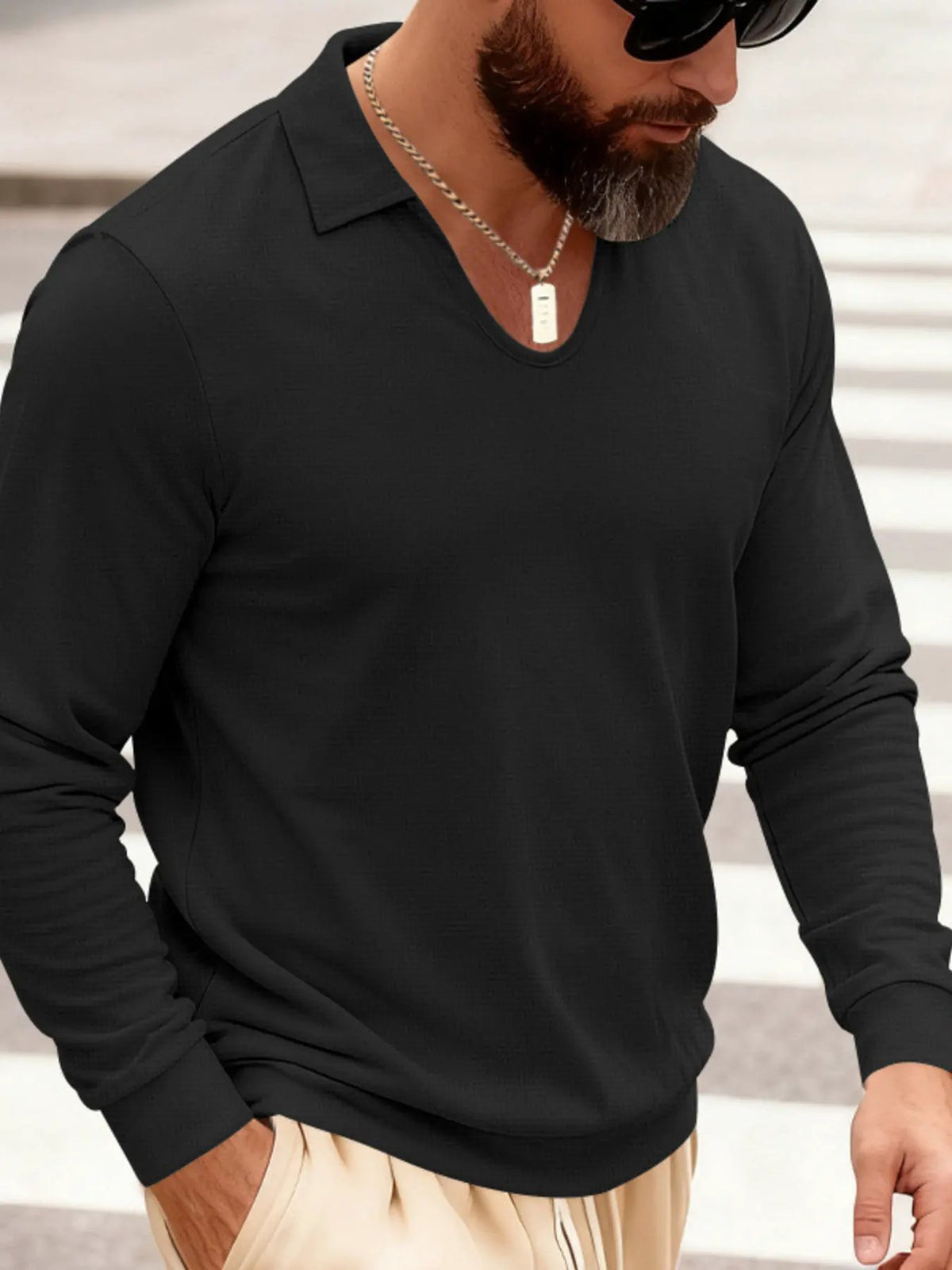 Men's Full Size Slim Fit Long Sleeve Polo Plus Size by Trendsi