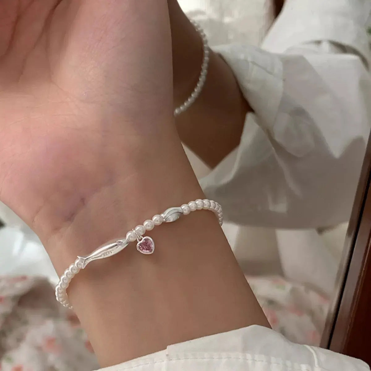 Pearl Fish Bracelet with Heart Charm by Partner Label