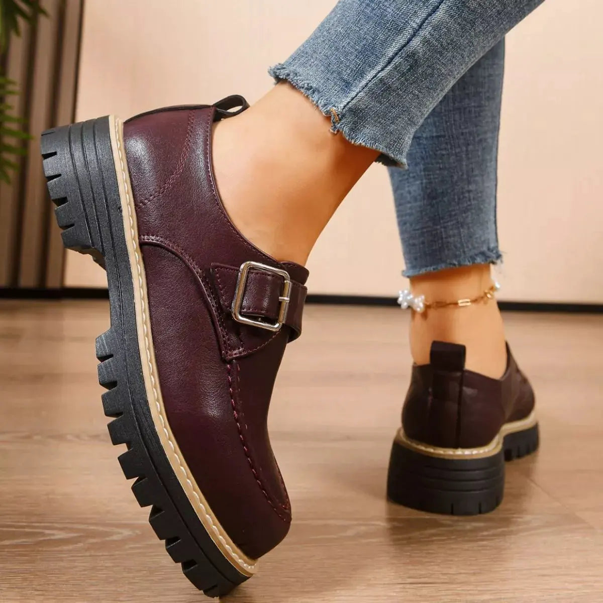 Round Toe Buckle Loafers by Partner Label