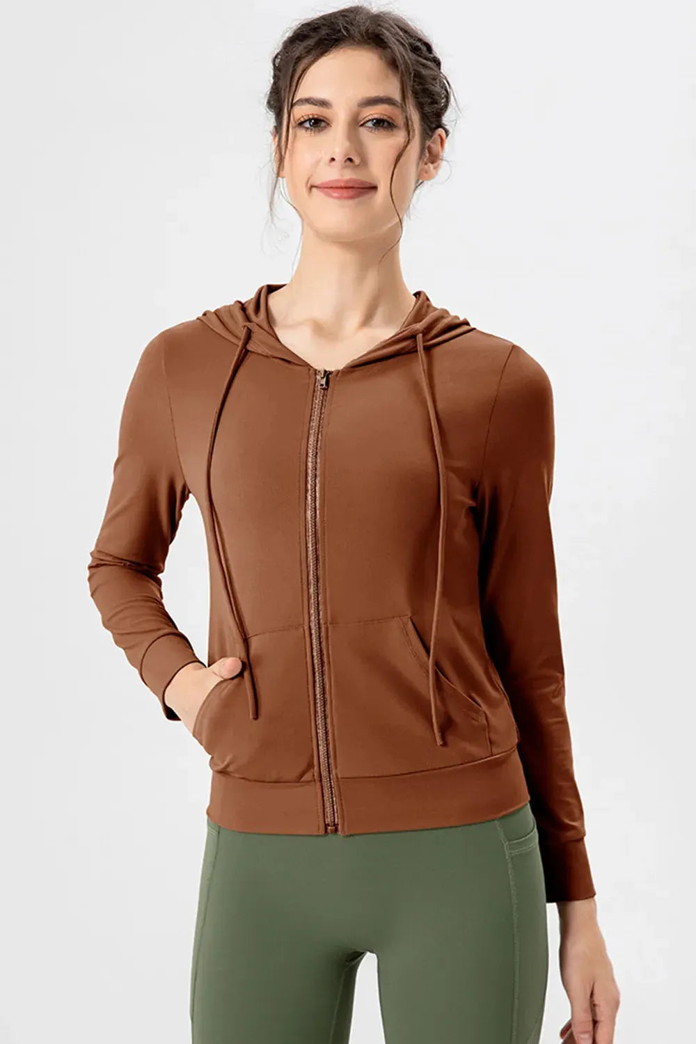 Drawstring Zip Up Hooded Active Outerwear by Partner Label