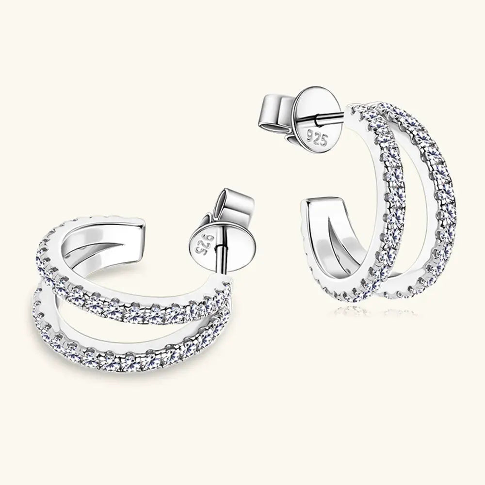 Moissanite 925 Sterling Silver C-Hoop Earrings by Partner Label