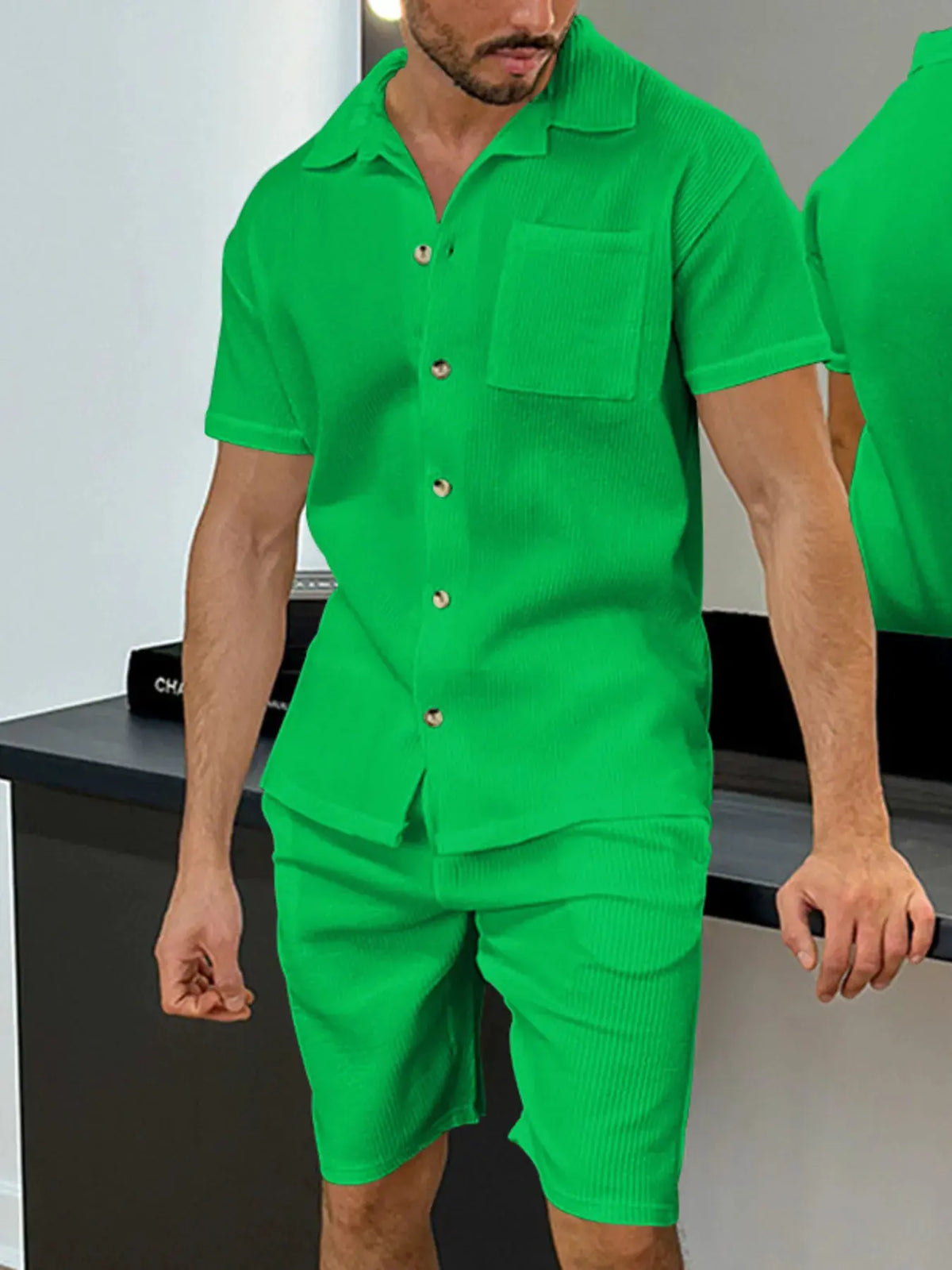 Men's Full Size Button Up Top and Shorts Set Plus Size by Trendsi