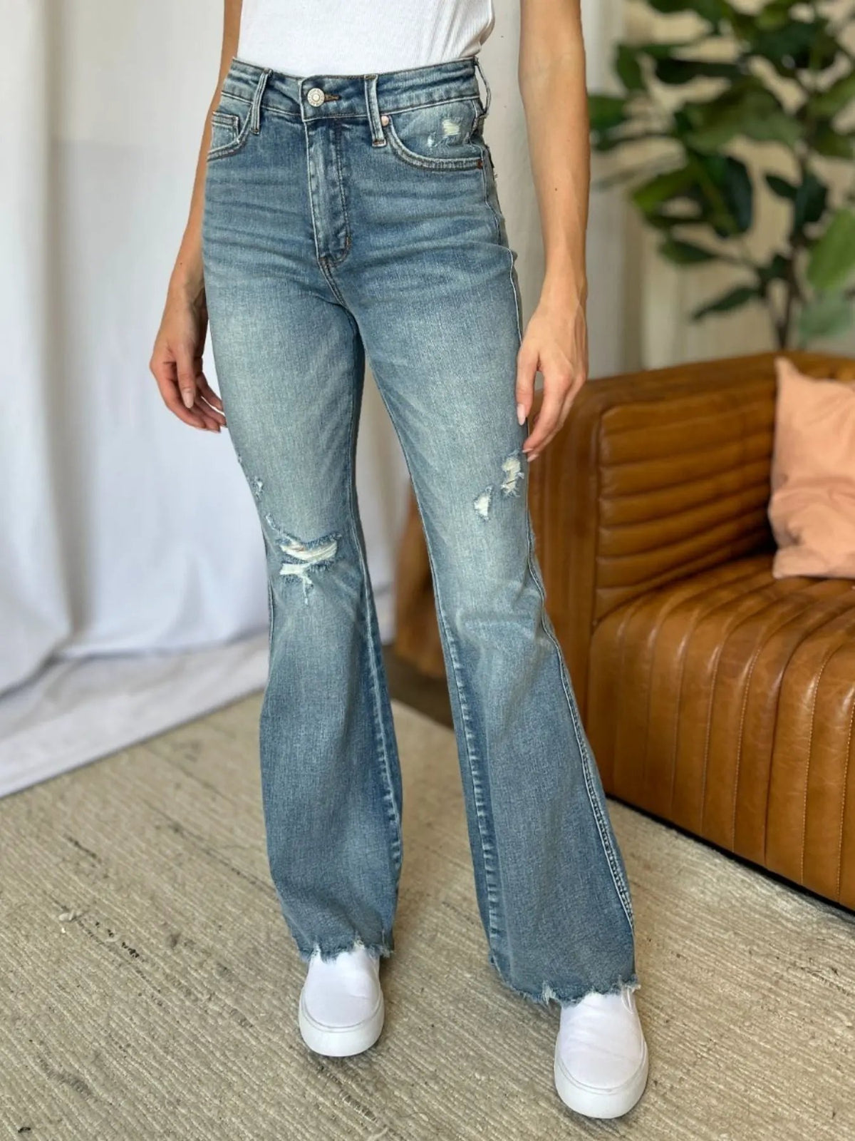 Judy Blue Full Size Medium Rise Tummy Control Destroy Flare by Judy Blue