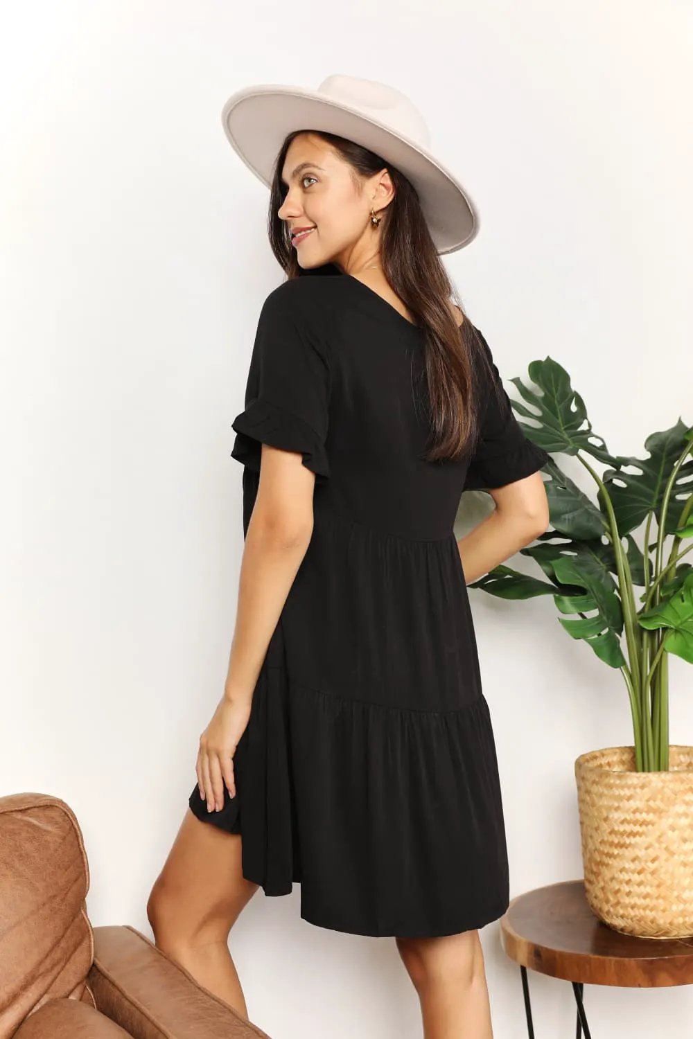Mandy V-Neck Flounce Sleeve Tiered Dress by Partner Label