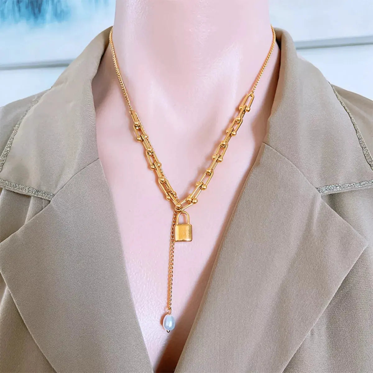 18K Gold-Plated Lock Pendant Necklace by Partnel Label