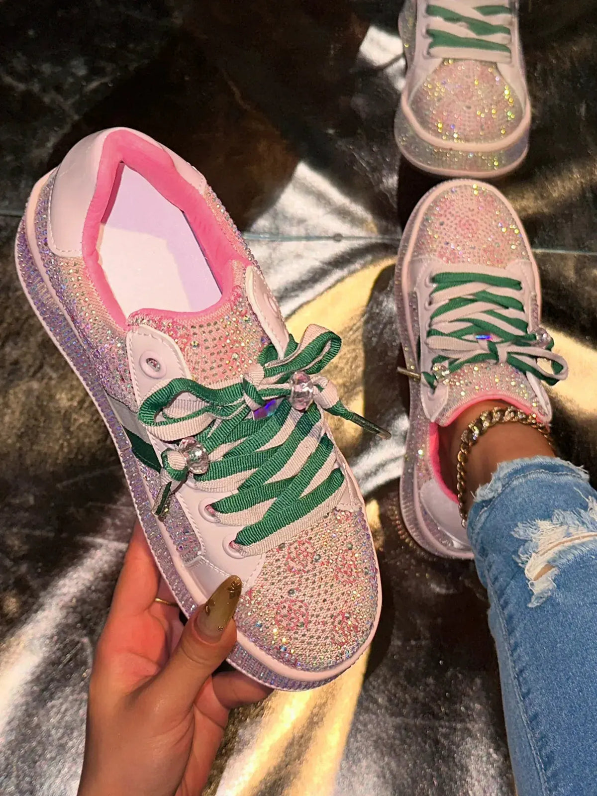 Rhinestone Round Toe Sneakers by Partner Label