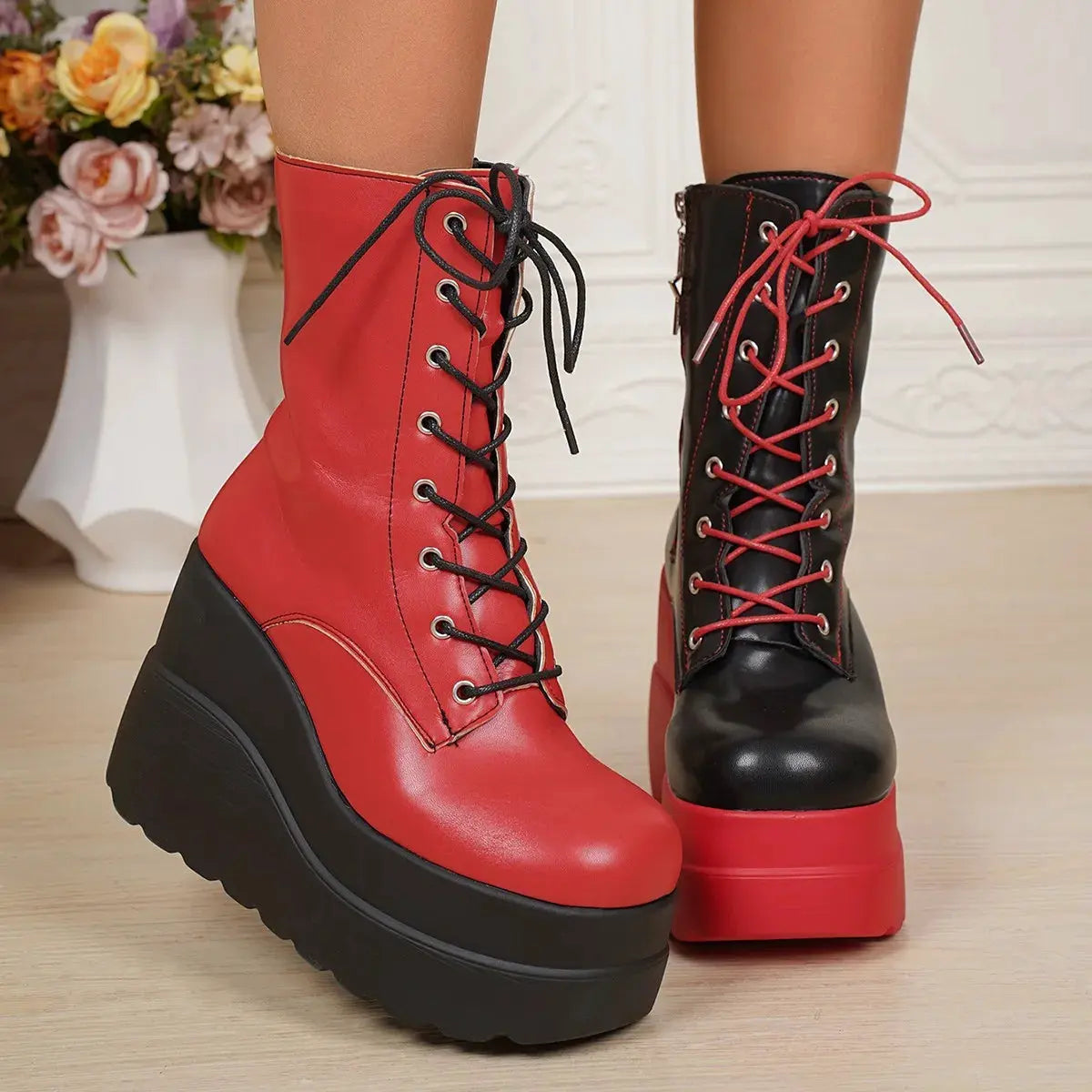 Color Block Platform Wedge Boots by Partner Label