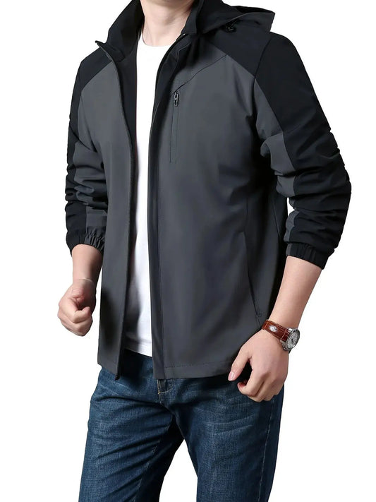 Men's Plus Size Hooded Colorblock Lightweight Jacket by Trendsi