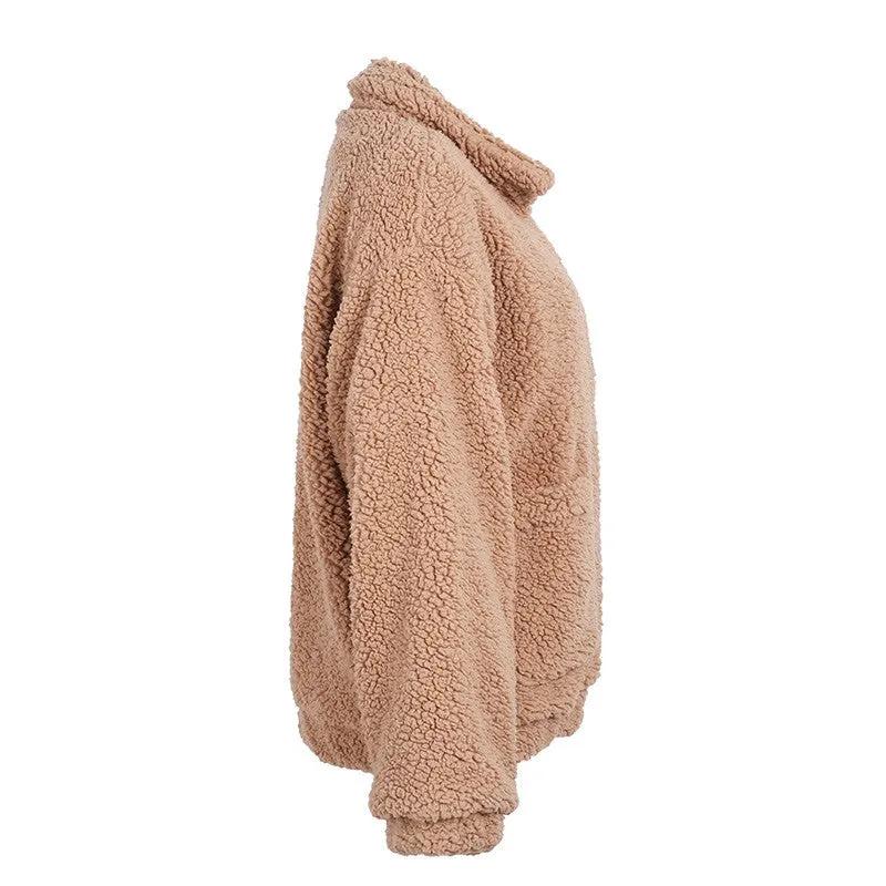 Faux lambswool oversized jacket coat Winter black warm hairly jacket Women autumn outerwear by Maiden-Art