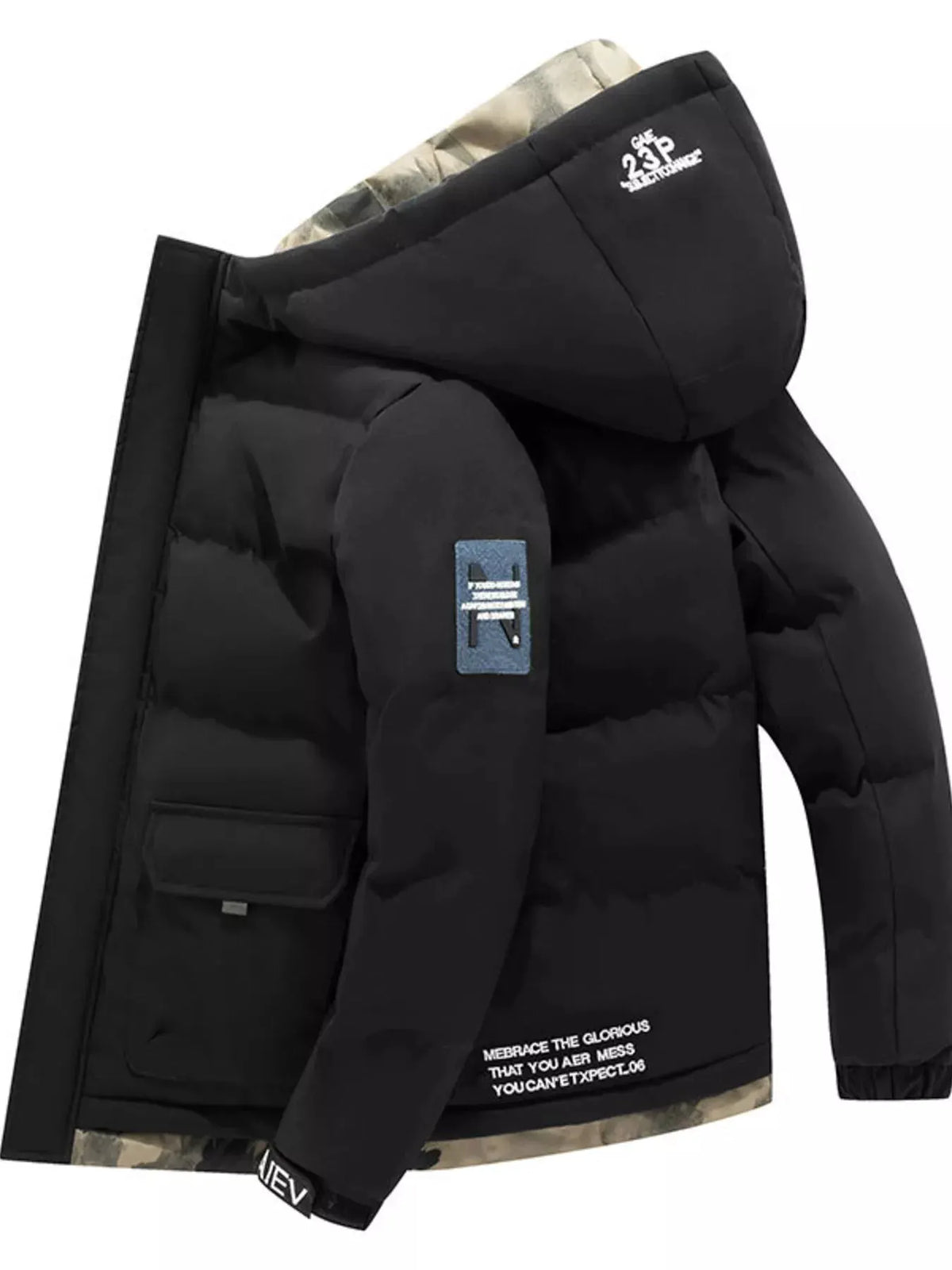 Men's Plus Size Hooded Padded Zip Up Coat by Partner Label