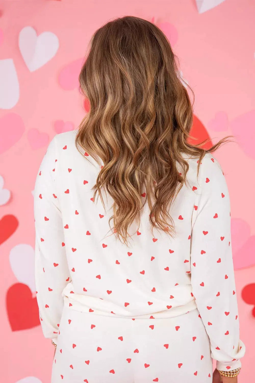 Hearts Printed Long Sleeve Top Drawstring Pants Lounge Set by Partner Label