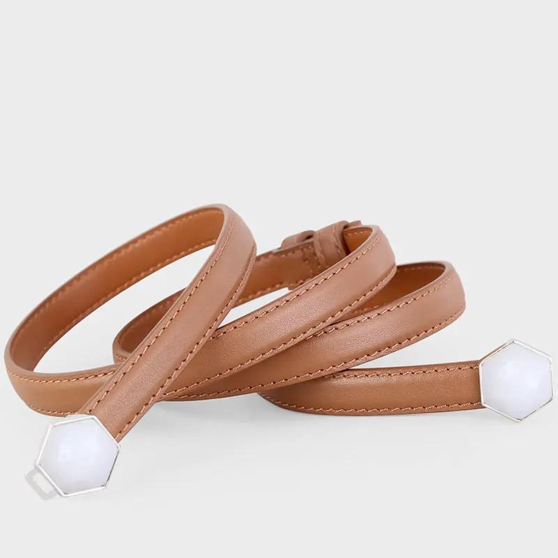 Leather Belt with Geometric Buckle by Trendsi