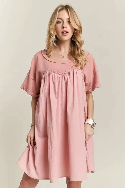 ADORA Round Neck Half Sleeve Babydoll Dress by Partner Label