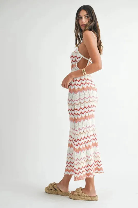 MABLE Lightweight Pointelle Chevron Knit Maxi Dress by MABLE