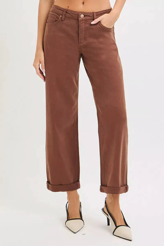 RISEN Full Size Tummy Control Mid Rise Ankle Barrel Baggy Plus Size by RISEN