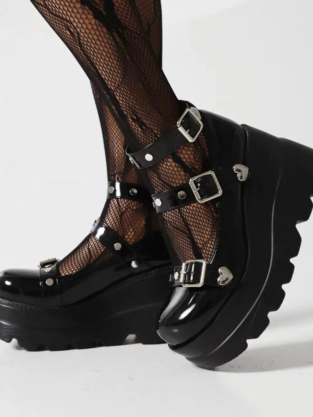 Platform Mary Jane Shoes with Triple Buckle Straps by Partner Label