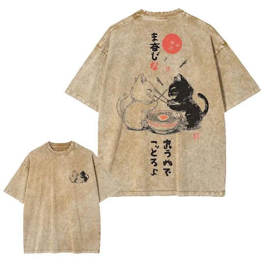 Cartoon Cat Graphic T-Shirt Japanese Harajuku Streetwear Cotton Tee by Vimost Shop