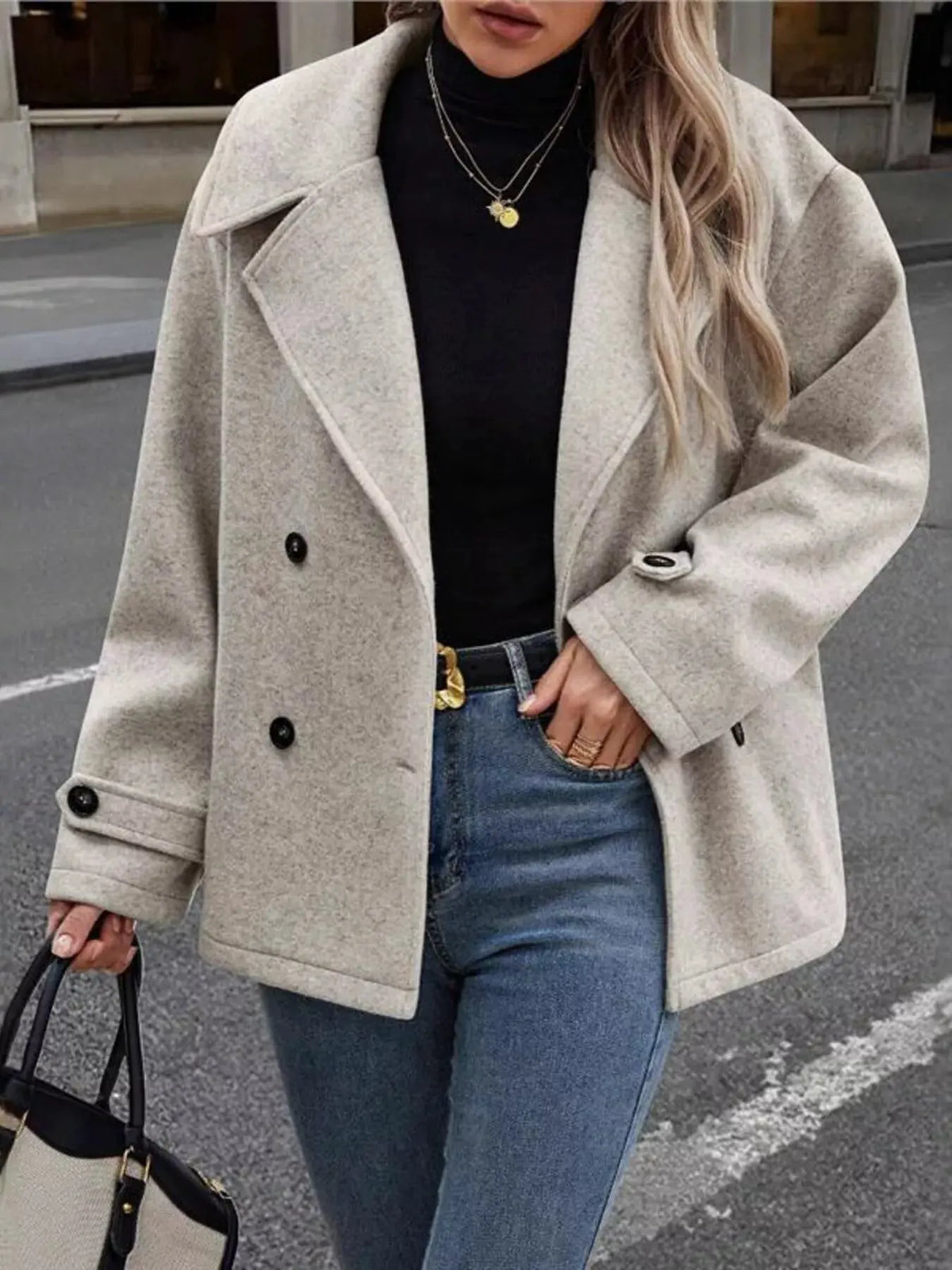 Double-Breasted Wool Blend Casual Jacket by Partner Label