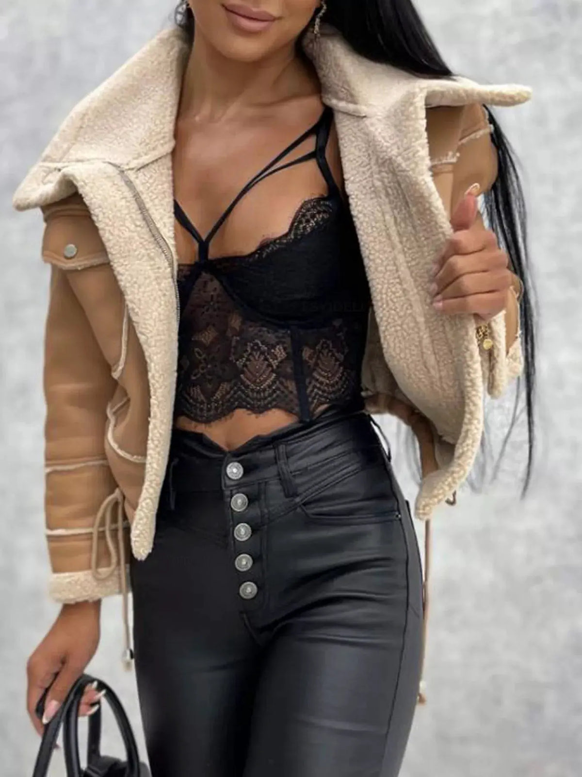 Sherpa Trim Cropped Jacket by Partner Label