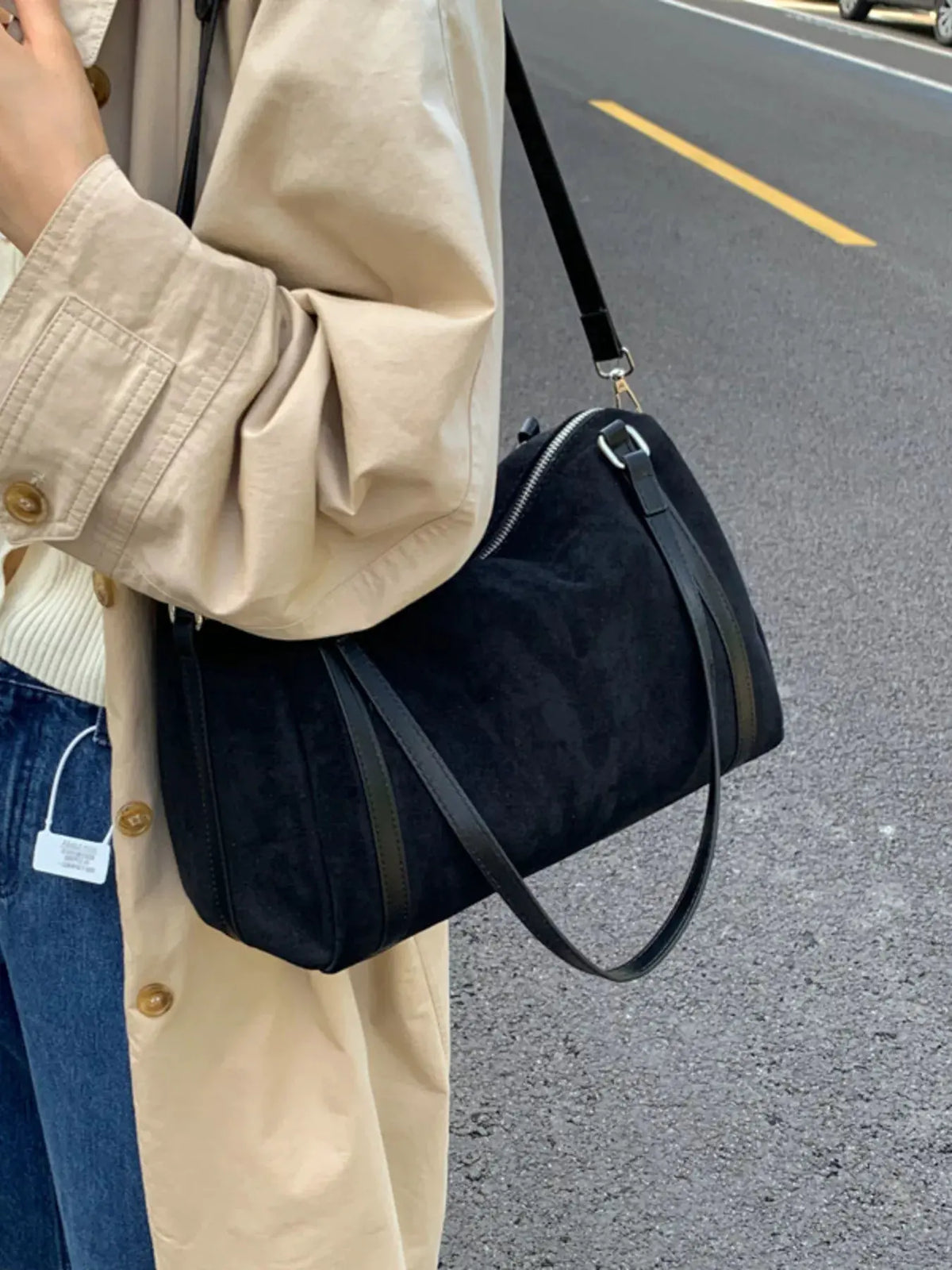 Suede Crossbody Bag with Zipper by Partner Label