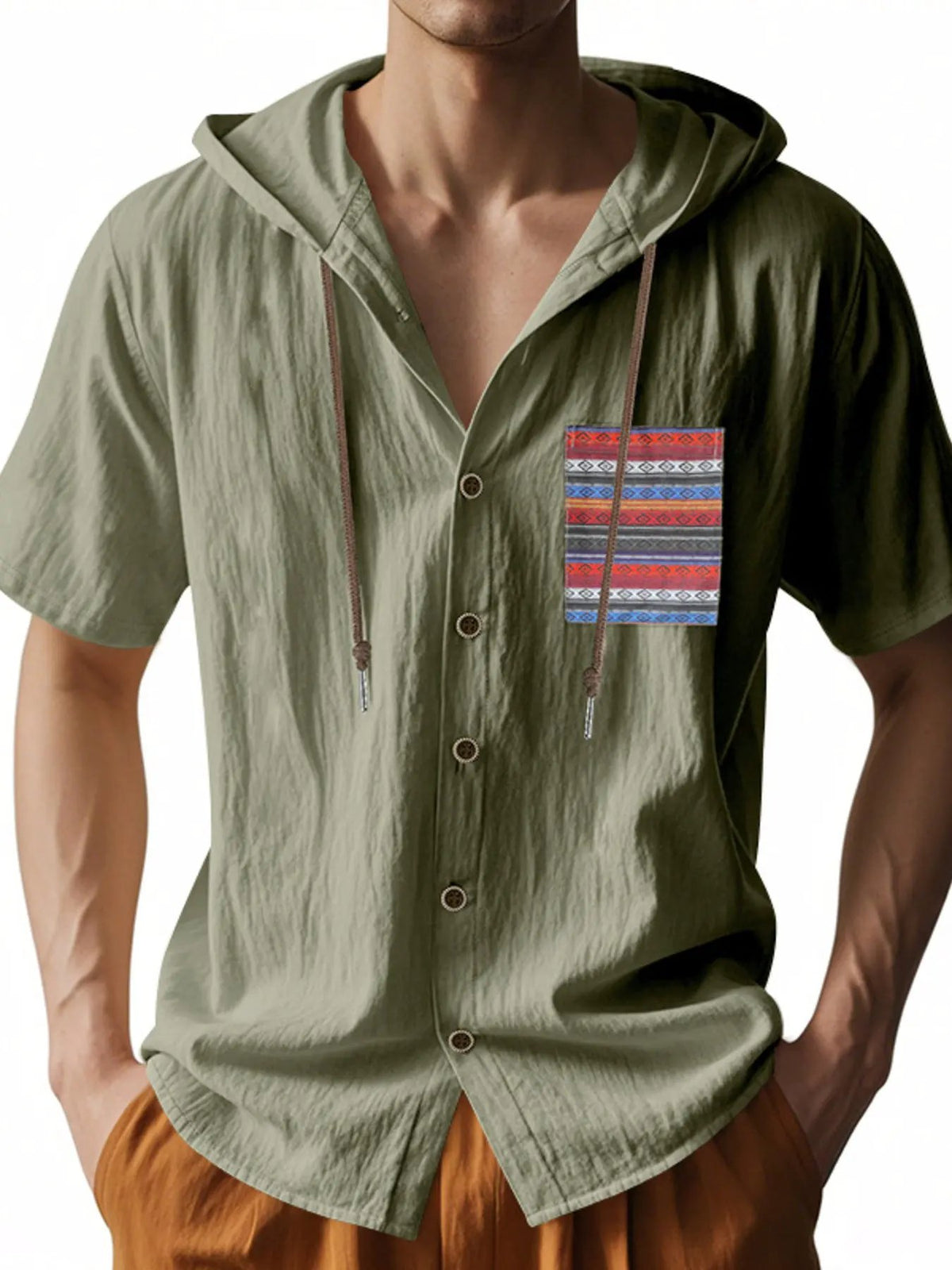 Men's Full Size Casual Hooded Short Sleeve Shirt Plus Size by Trendsi