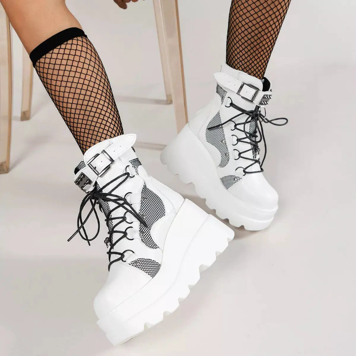 Lace Up Platform Wedge Boots by Partner Label