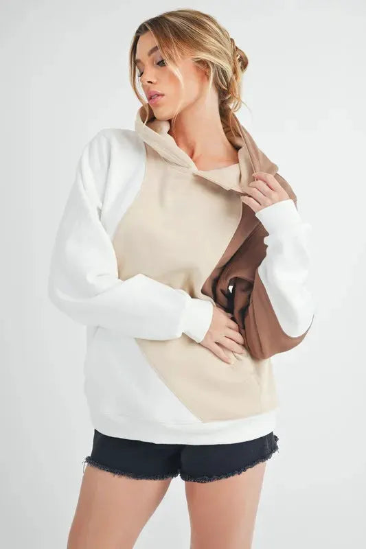 Aemi + Co Color Block Hoodie with Kangaroo Pocket by Partner Label