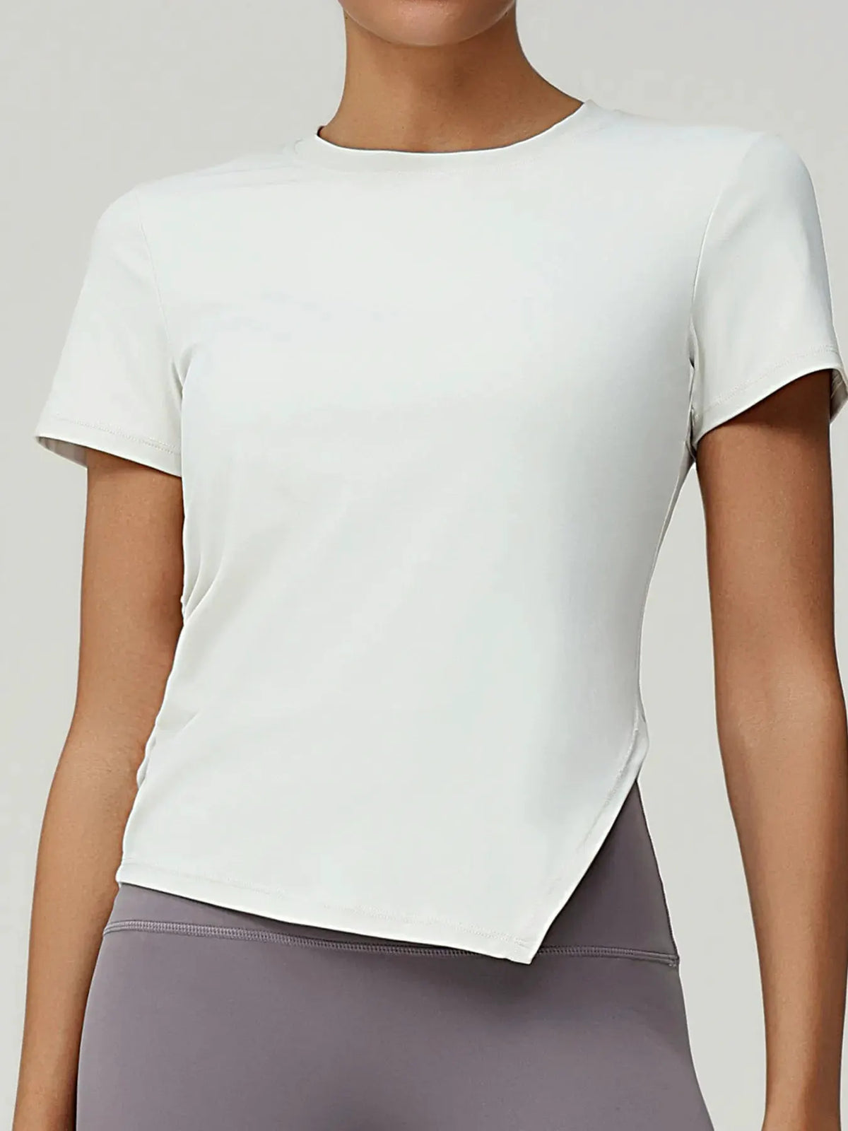 Full Size Slit Round Neck Short Sleeve Active T-Shirt Plus Size by Partner Label