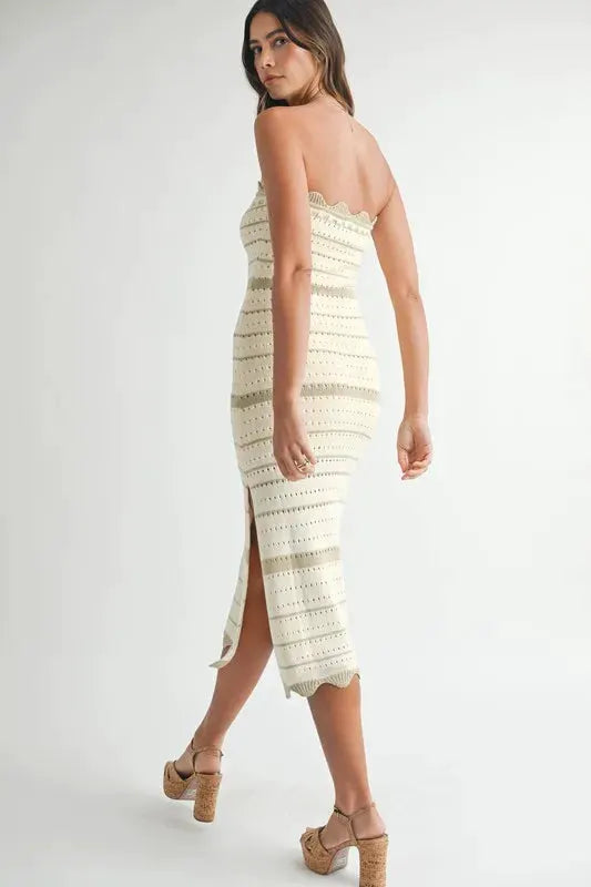 MABLE Contrast Striped Crochet Knit Midi Dress by MABLE