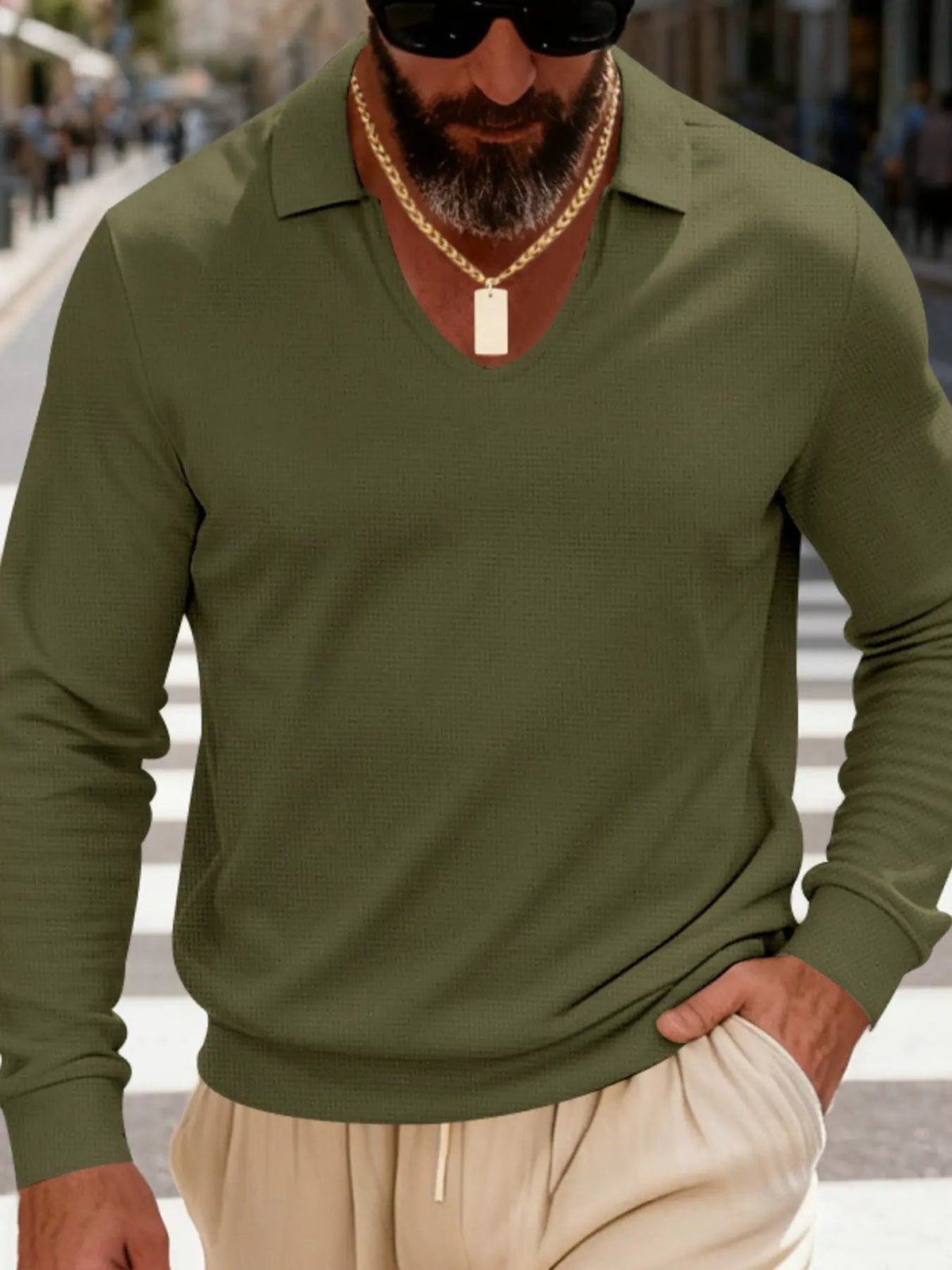 Men's Full Size Slim Fit Long Sleeve Polo Plus Size by Trendsi