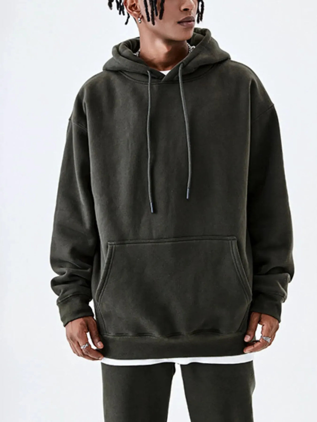 Men's Drawstring Drop Shoulder Hoodie by Trendsi