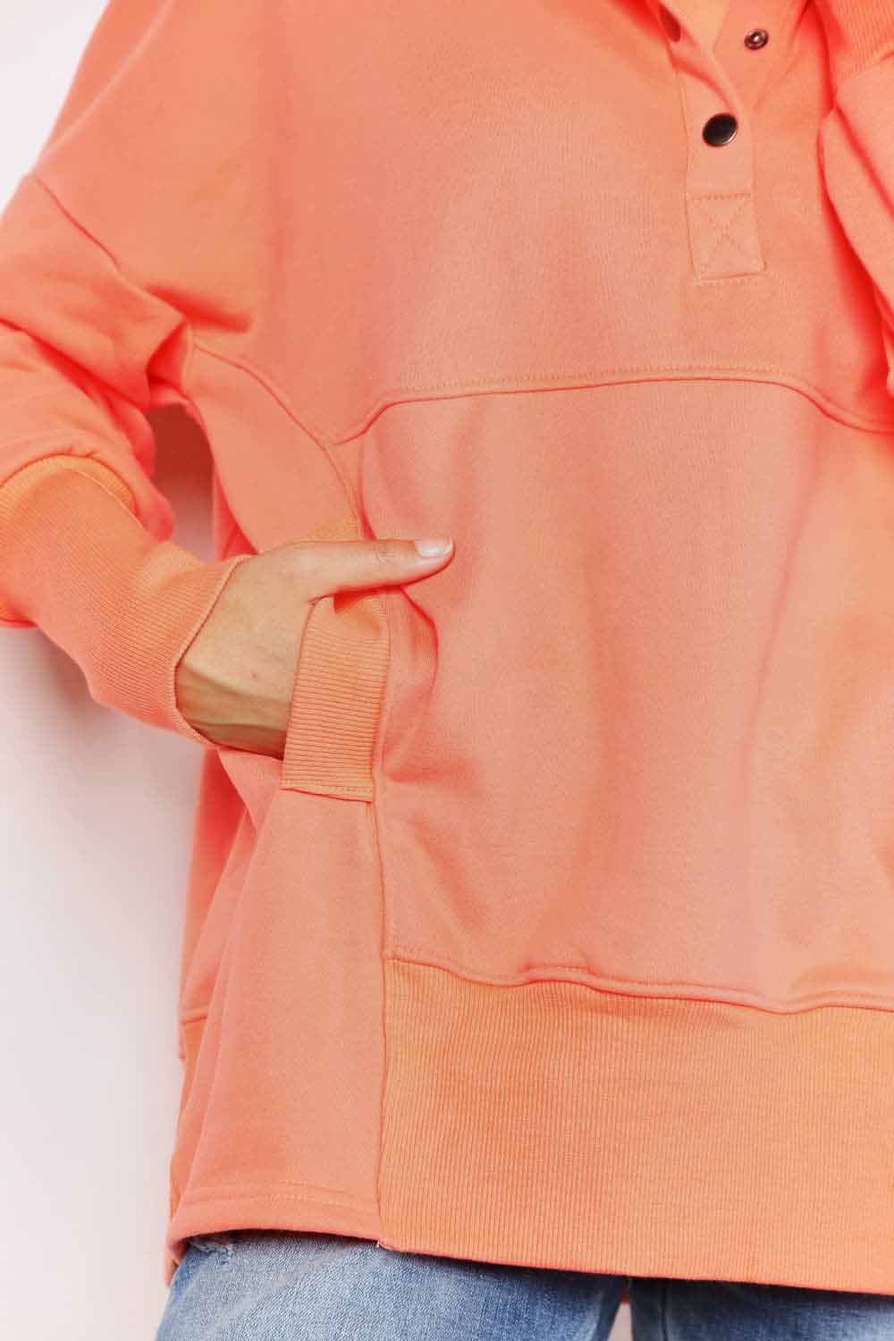 Double Take Quarter-Snap Dropped Shoulder Hoodie by Double Take